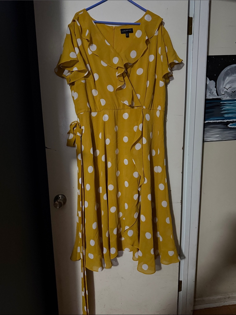Lane Bryant Yellow Polka Dot Wrap Dress with Ruffle Trim
